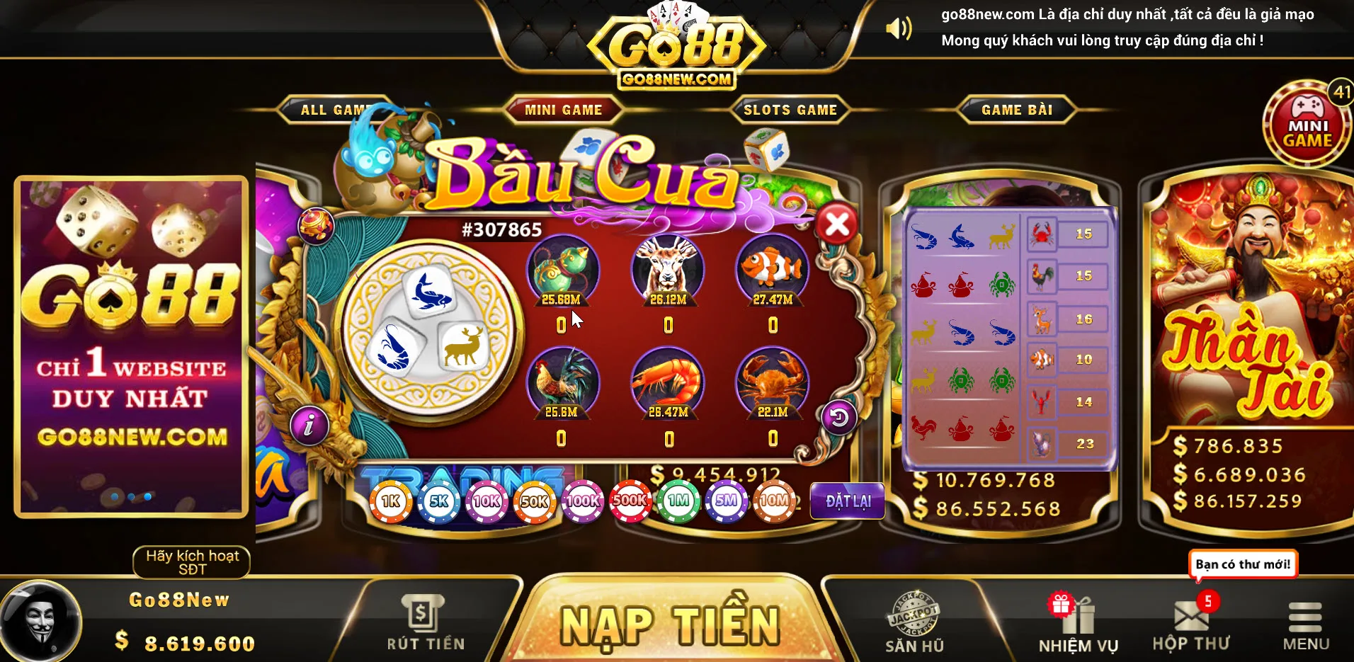 Game Bầu Cua trên Go88