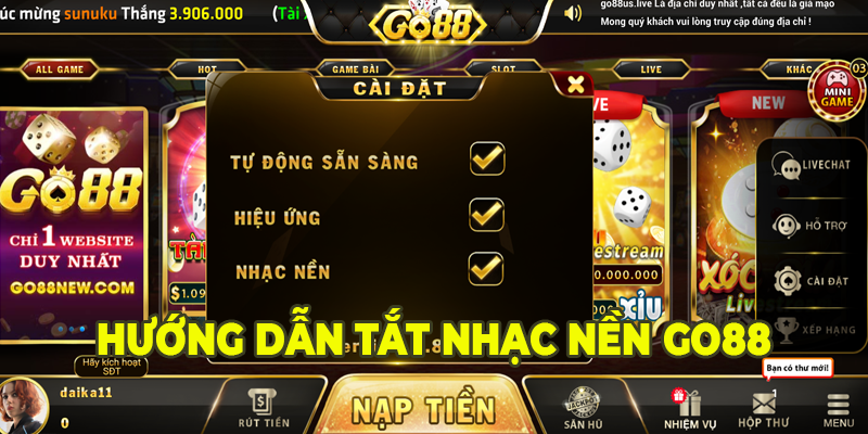 huong dan tat nhac nen go88